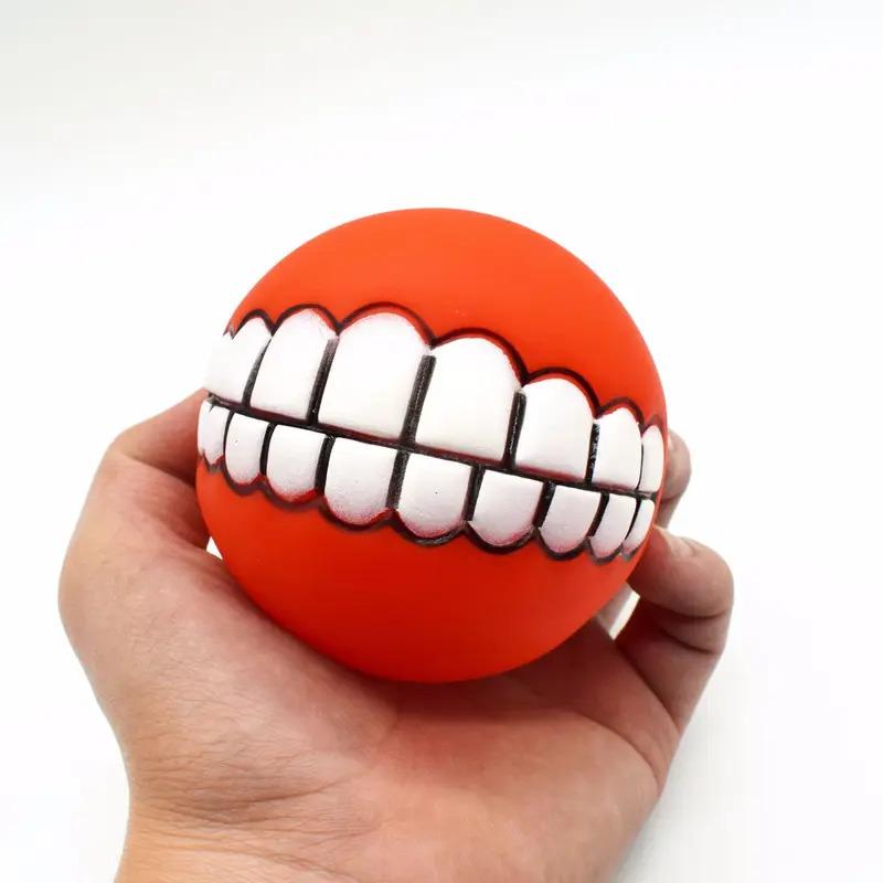 Squeaky Dog Toys for Aggressive Chewers Interactive Puppy Ball with Funny Teeth Design Durable Silicone Chew Toy for Small