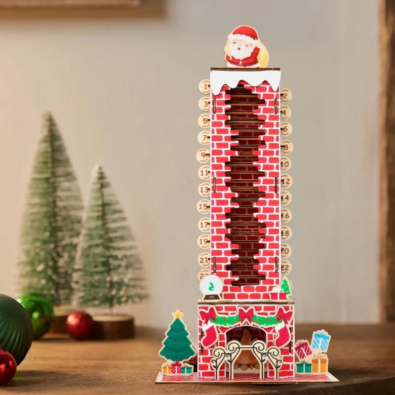 Christmas Countdown Calendar With Santa Descending Chimney Design Wooden Hanging Ornament For Family Festival Decorations