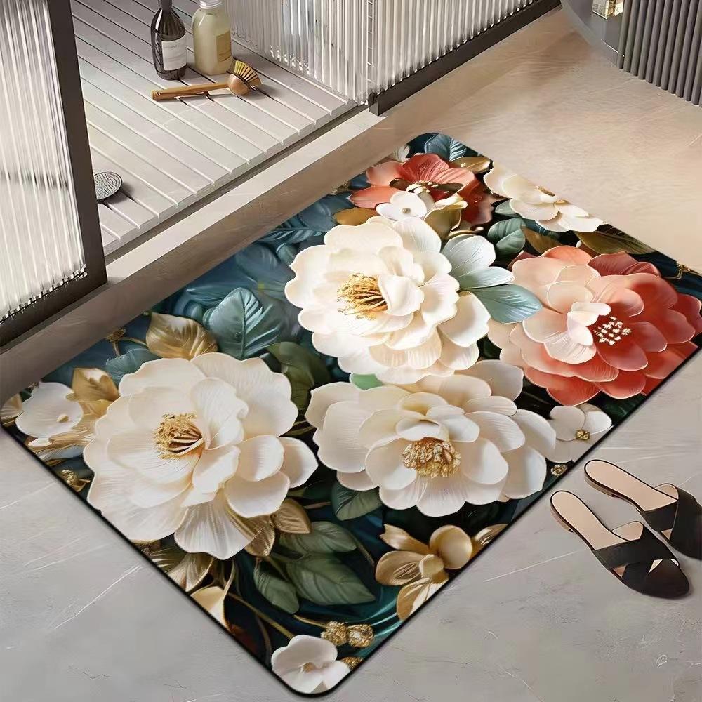 Light Luxury 3D Three-dimensional Flower Household Toilet Absorbent Mat Bathroom Toilet Diatom Mud Non-slip Carpet
