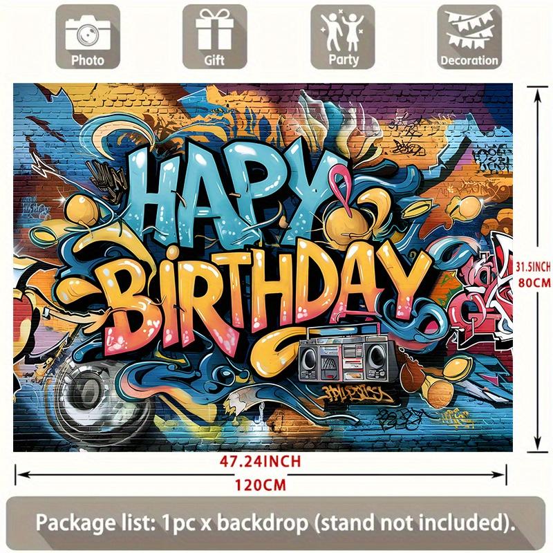 Party banner 1 piece, birthday happy graffiti background cloth -, photo props, polyester banner decoration, yzb