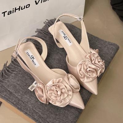 Мода 2025Новый Роскошный Бренд Ретро Сандалии Мода Цветок Женские Элегантные Платье Слингбэки Туфли Тонкий Низкий Каблук Платье Мюли Туфли-лодочки