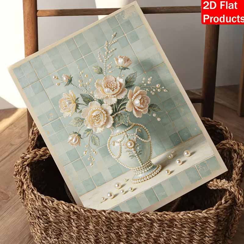 Pearl flower vase painting handmade creative projects, home wall decoration.