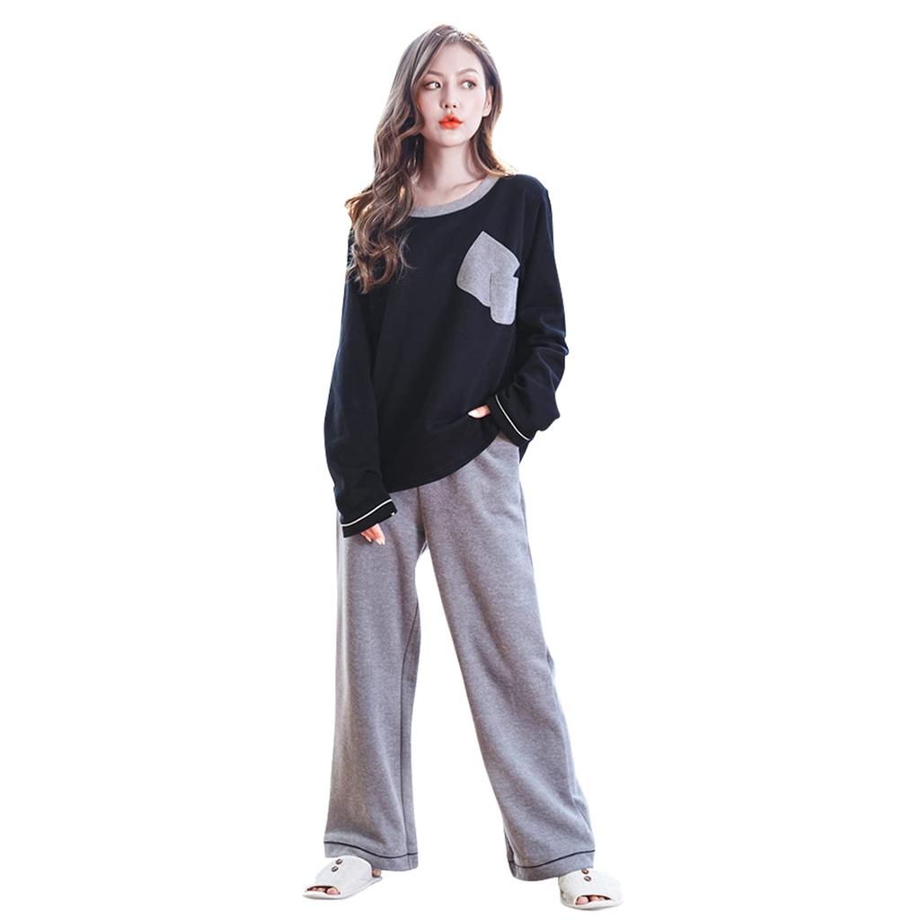 Mskikefly Loungewear Set with Top and Perfect for and Long Comfortable Loose Comfortable for Sports and Comfortable Cotton Sleepwear Black Women's