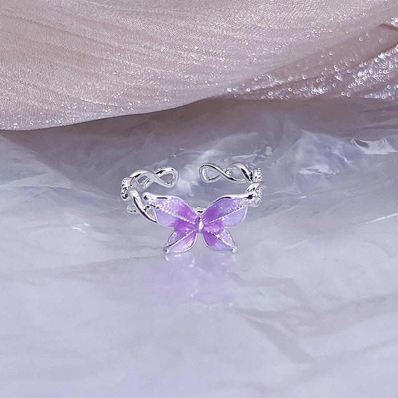Enamel Color Gradual Change Color Butterfly Open Ring Palace Style Temperament Advanced Sense Light Luxury Personality Ring Woman
