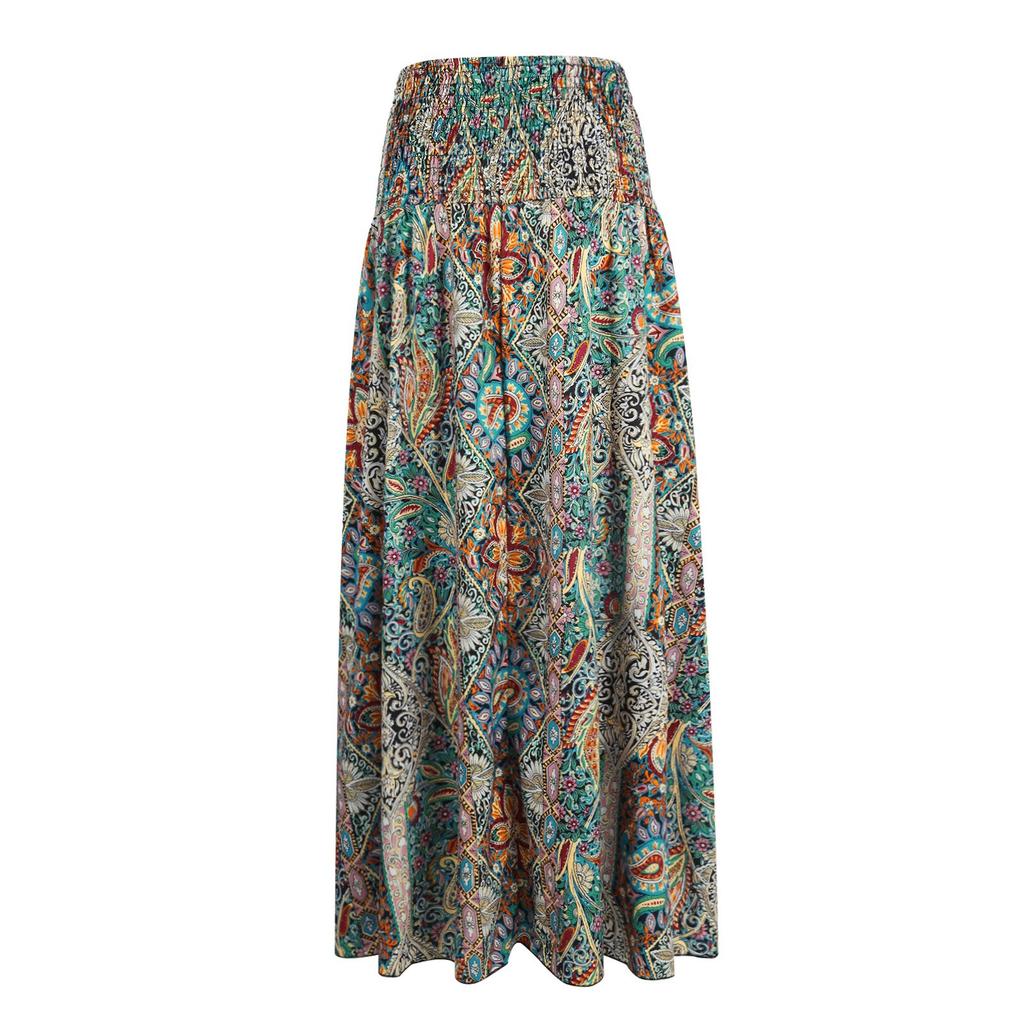 Женская повседневная свободная юбка-макси с эластичной резинкой на талии в стиле бохо, пляжная струящаяся распашная юбка-макси с цветочным принтом для отпуска