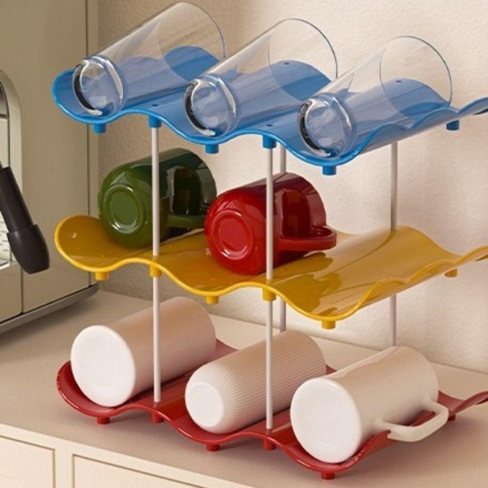 Large Capacity Wavy Multi-layer Finishing Rack Anti-Fall Water Cup Holder Cup Storage Rack Office