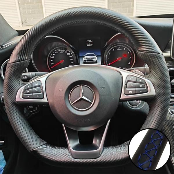 DIY Car Steering Wheel Cover Carbon Fiber Leather For Mercedes-Benz A45 AMG W205 C43 C63S AMG CLA45 CLS63 AMG GLC 43 63 AMG
