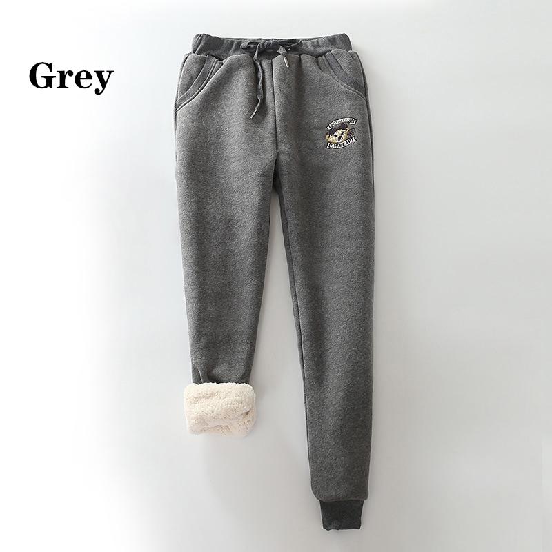 Women Black Grey Plus Size Sweatpants Winter Embroidery Casual Pants Fleece Lined Velvet Warm