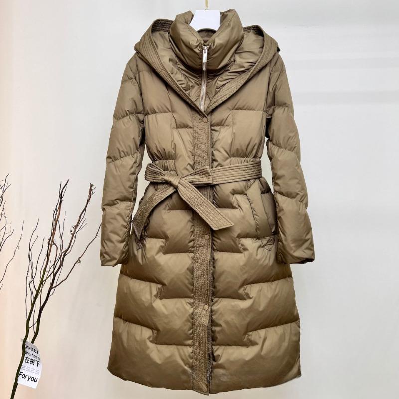 Solid Color Casual Hooded Long Down Coat Knee-length Thickened Slim-fit Slimming Waist Warm Down Coat
