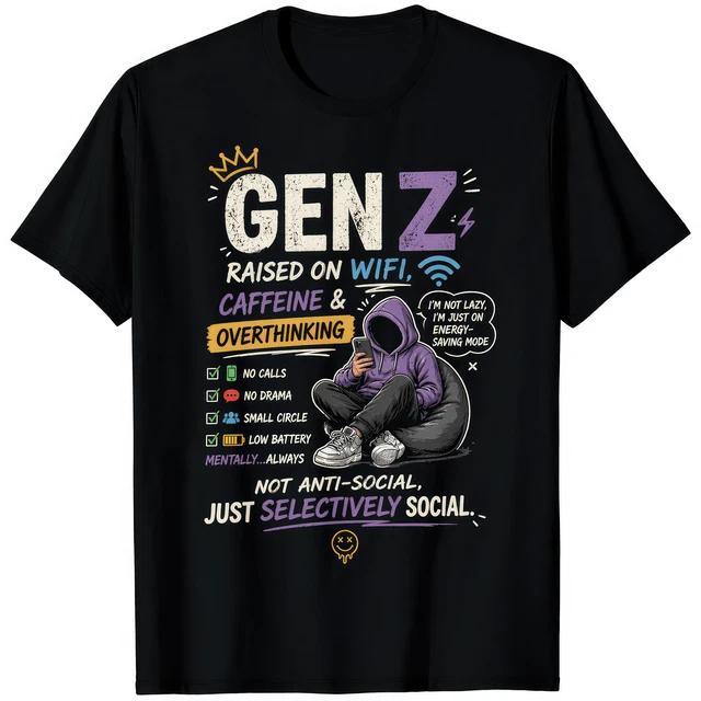 Gen Z Raised on Caffeine WiFi Overthinking TShirt Funny Gift