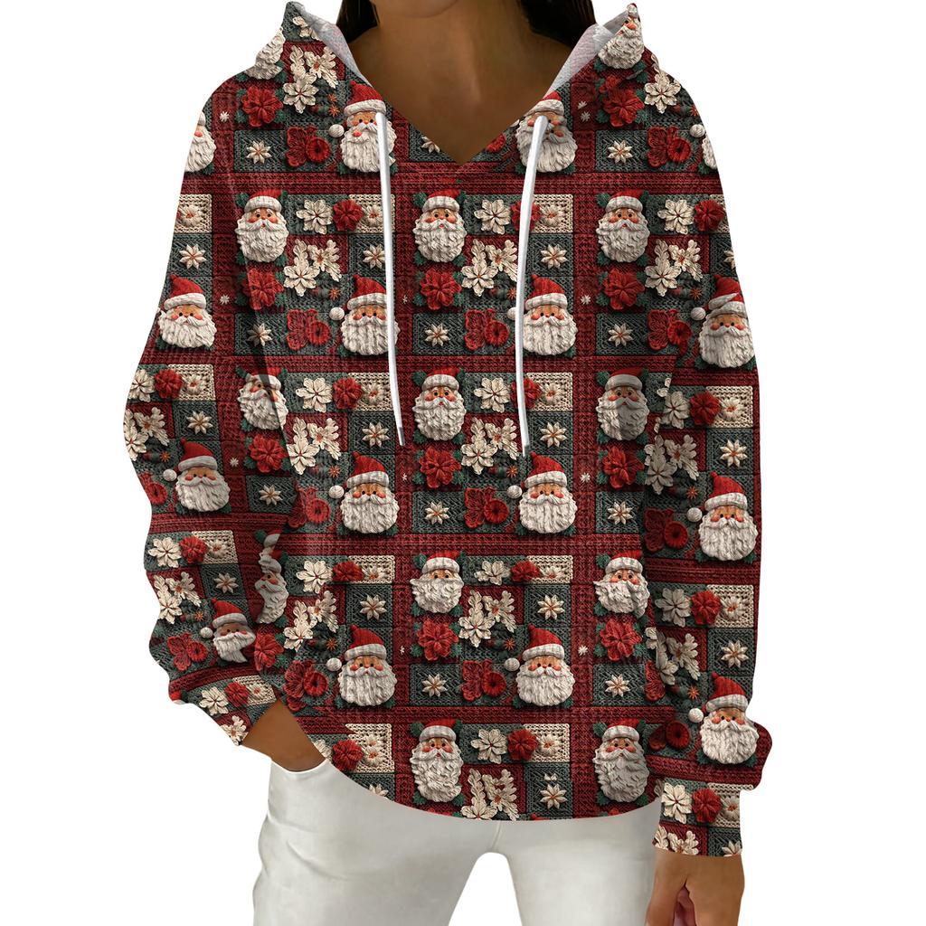Women's Fashion Casual Christmas Print Pullover Long-Sleeve Hooded Sweatshirt