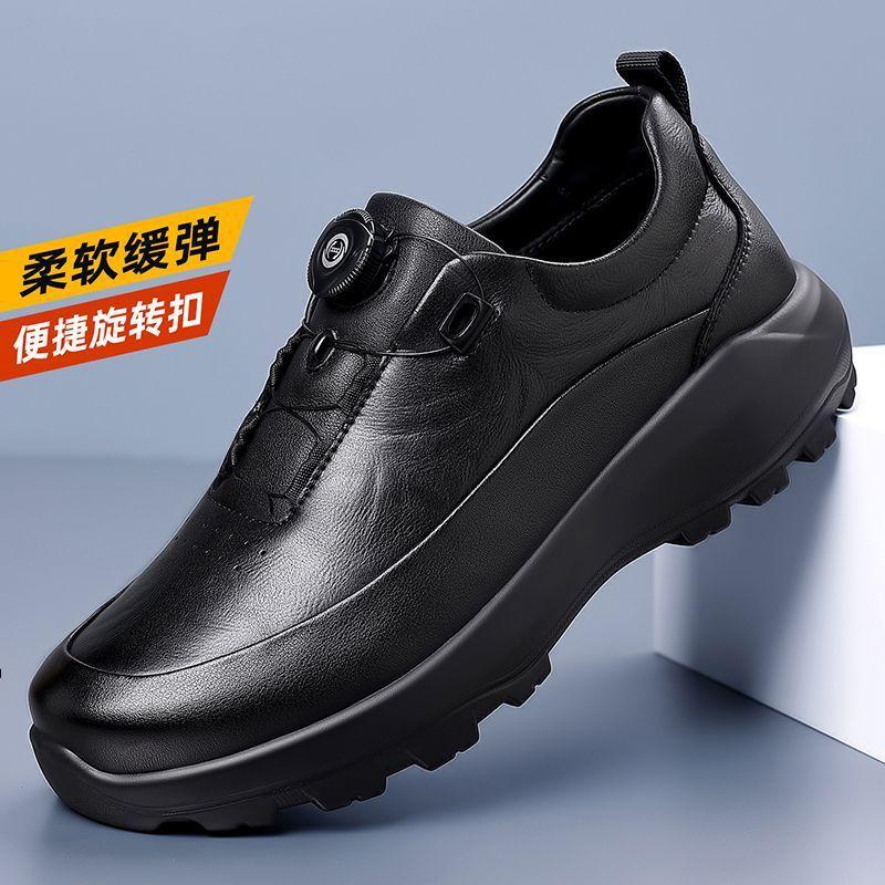 Spot men's button retro casual leather shoes spring and autumn high-end cowhide leather shoes breathable soft sole
