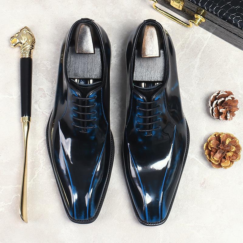Мужские свадебные туфли-оксфорды для джентльменов, вечерние туфли из натуральной лакированной кожи, повседневные туфли с острым носком для мужчин