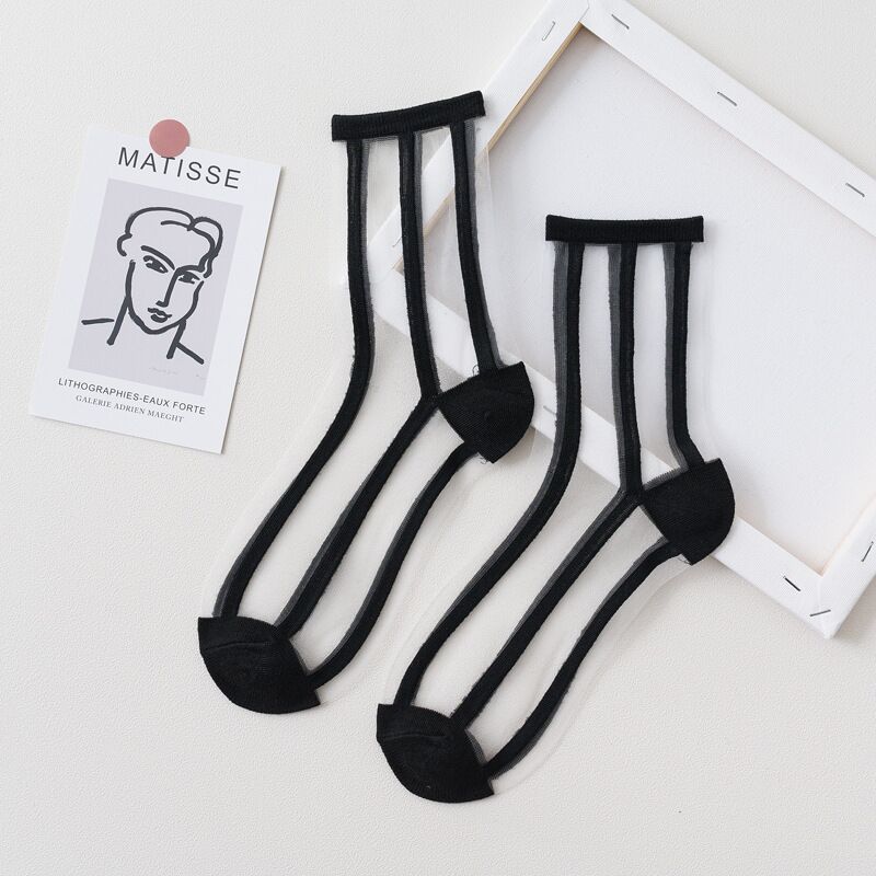 1 Pair Women Socks Summer 15 Styles Harajuku Thin Transparent Sock Striped Plaid Dots Breathable Funny Socks Casual Ankle Socks