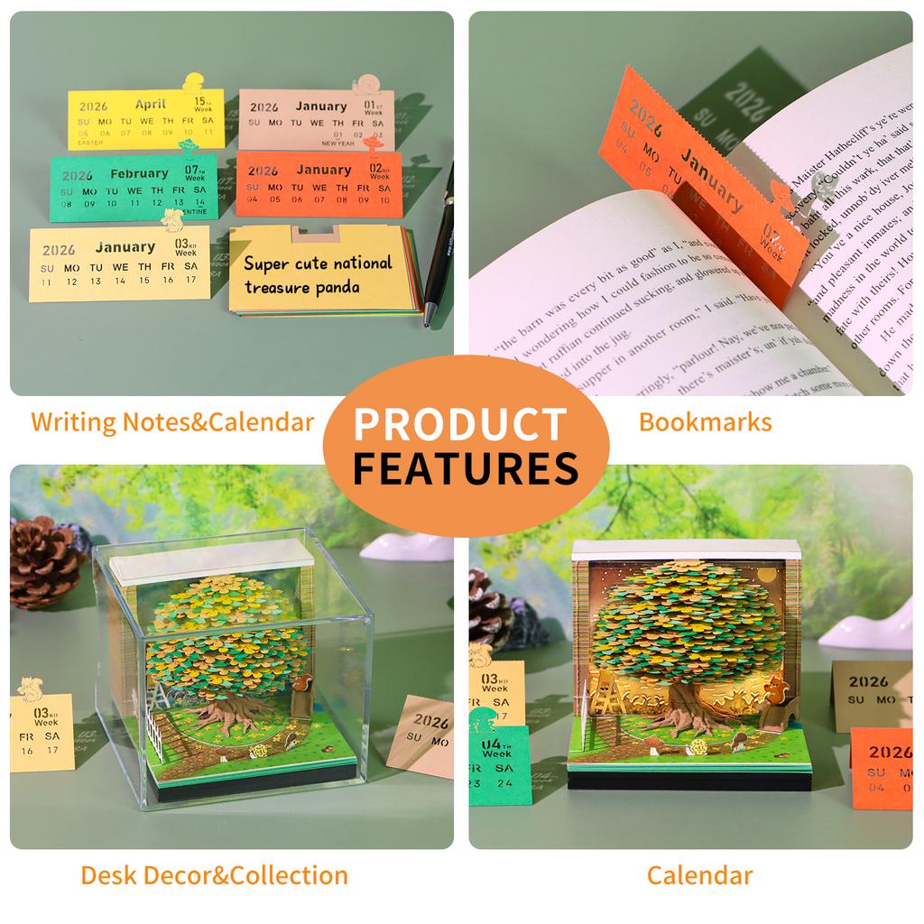 New Product Osmanthus Tree 3D Memo Pad Tear Off Note Cube with LED Light 2026 Weekly Calendar Stationery Gift