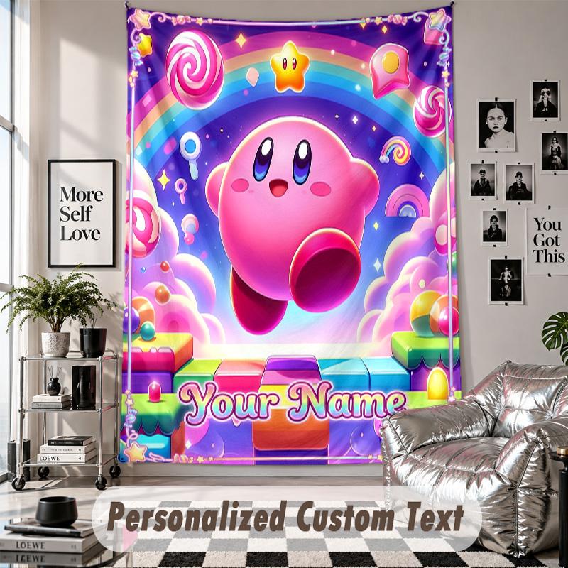 Wall Hanging Tapestry With Custom Name & Text, Kirby Decorative Tapestry For Bedroom