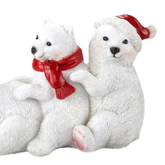 Рождественская фигурка семьи белых медведей в шапке Санты и красном шарфе, статуэтка четырех белых медведей, смола, скульптура животного, украшение для дома, офиса, настольное украшение