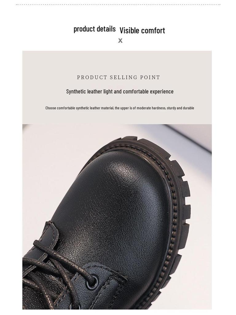 Зима 2025 Ботильоны Мартенсы для девочек с бархатом, кожаные в стиле принцессы для маленьких и больших детей