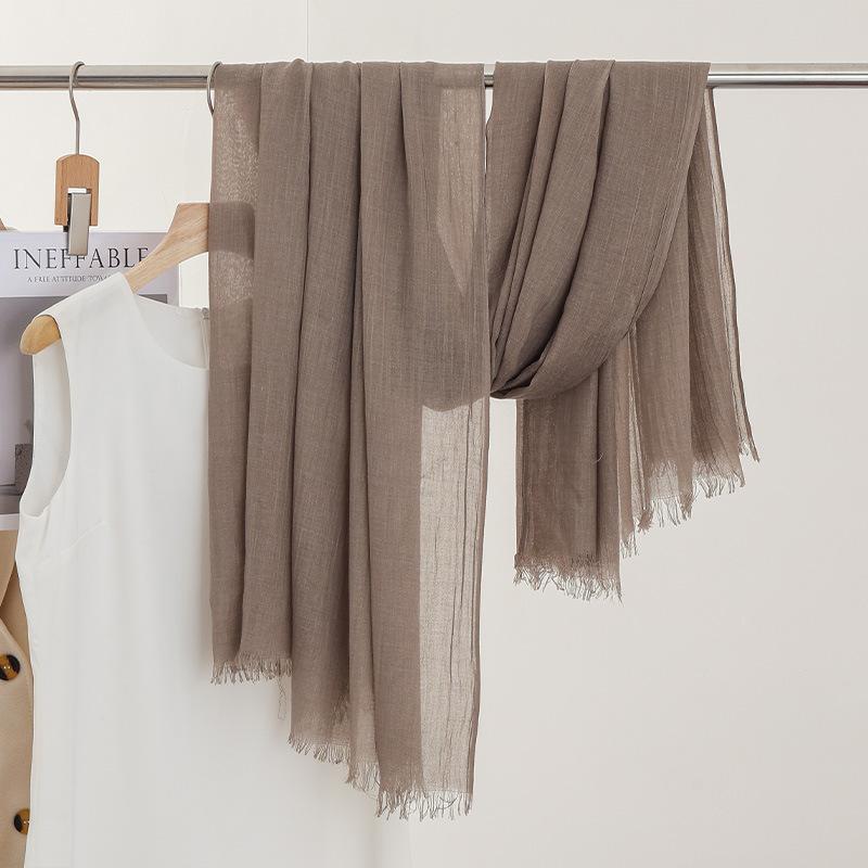 Однотонный тонкий шарф Женская солнцезащитная шаль Однотонный простой Имитация хлопка и льна Шелковый шарф Пряжа высокого класса