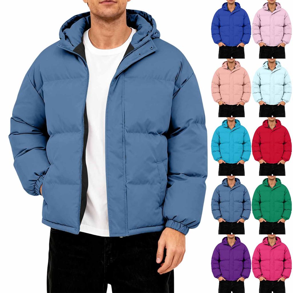 Men's Oversized Casual Down Jacket With Long Sleeves And Hood