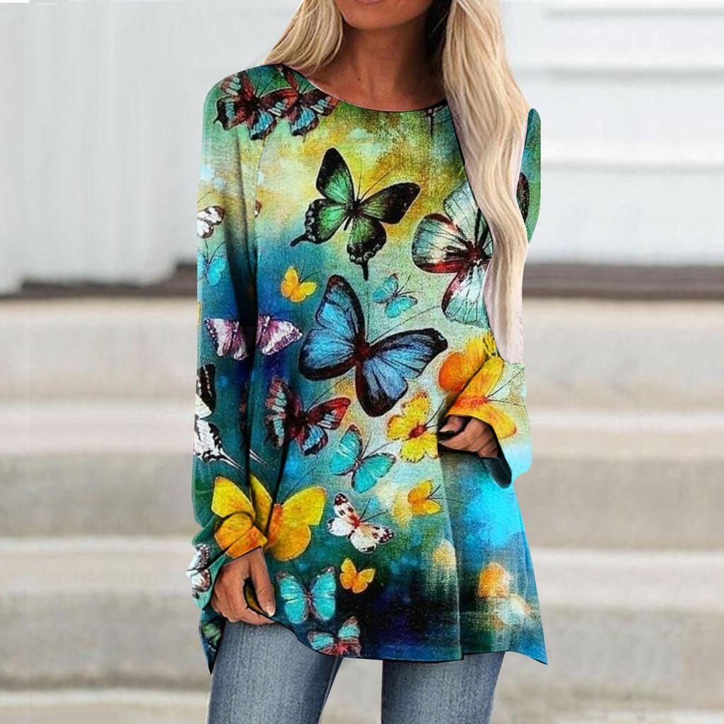 Осенние женские повседневные пуловеры с длинным рукавом и 3D принтом бабочки и круглым вырезом, футболки, женские модные топы, футболка, женские футболки, одежда