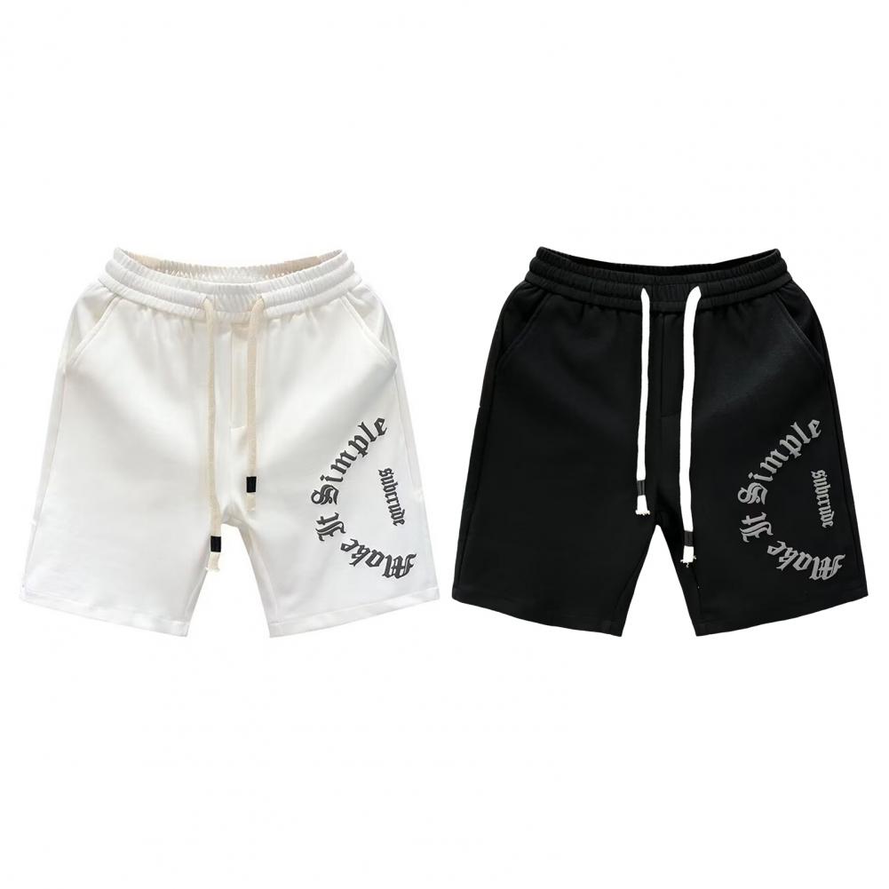 Мужские летние короткие брюки izable Fit На шнурке Эластичная талия Повседневные Широкие короткие штаны Принт с буквами Спортивные короткие брюки