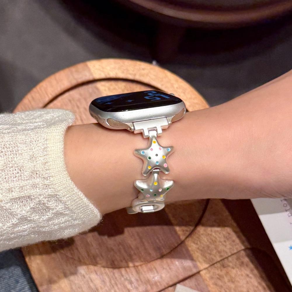 Милый Металлический Ремешок-Цепочка со Звездами для Apple Watch Серии 1‑11 SE Ultra 38‑49 мм Женский Ремешок на Запястье