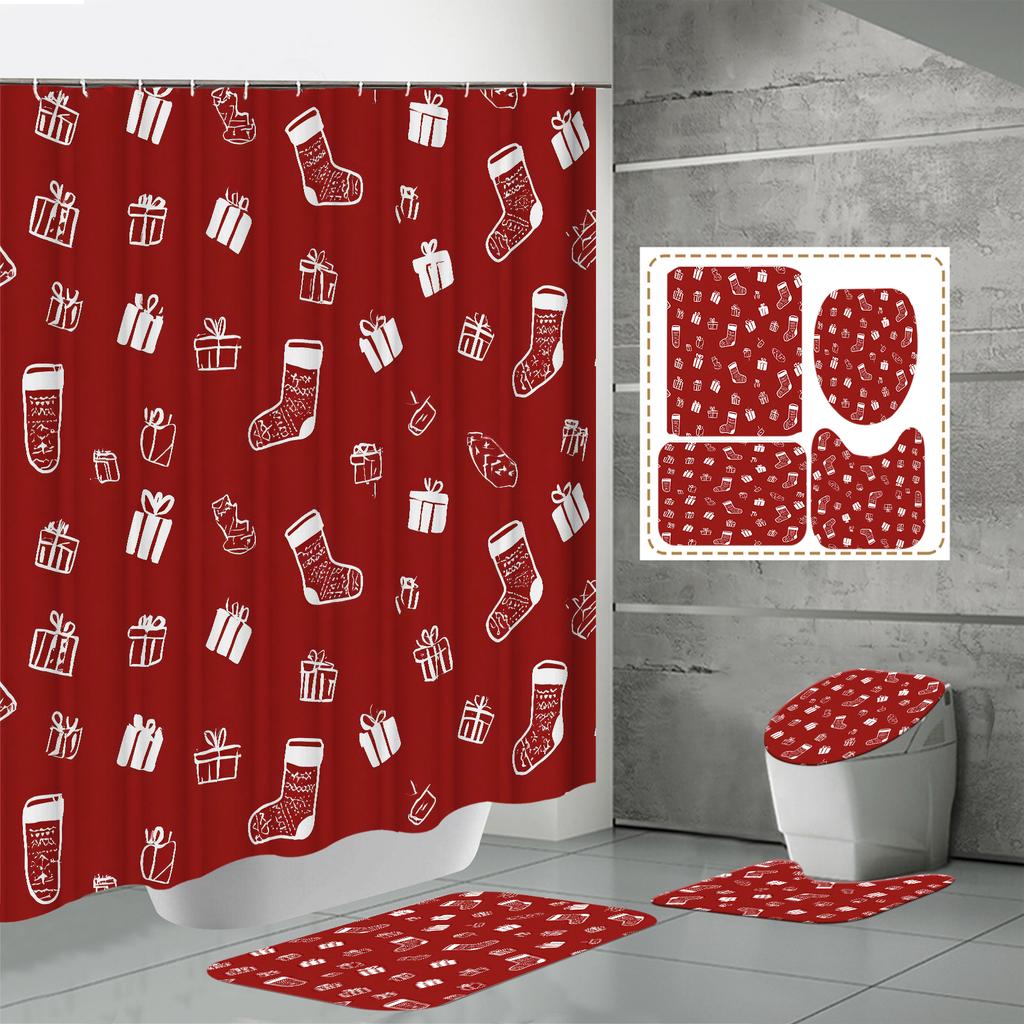 4 ШТ. Наборы штор для душа со шторкой для душа и ковриками, коврик для крышки унитаза, U-образный коврик и коврик для ванной, набор для ванной комнаты с 12 крючками