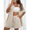 Fashion Shorts Two-piece Solid Color Shirt Suit Women's Casual Loose Short-sleeved Single-breasted