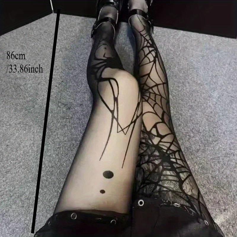 Goth Big Spider Pattern Silk Stockings Gothic Vintage Dark Fishnet Tights Women Alternative Sexy Spider Web Witch Pantyhose