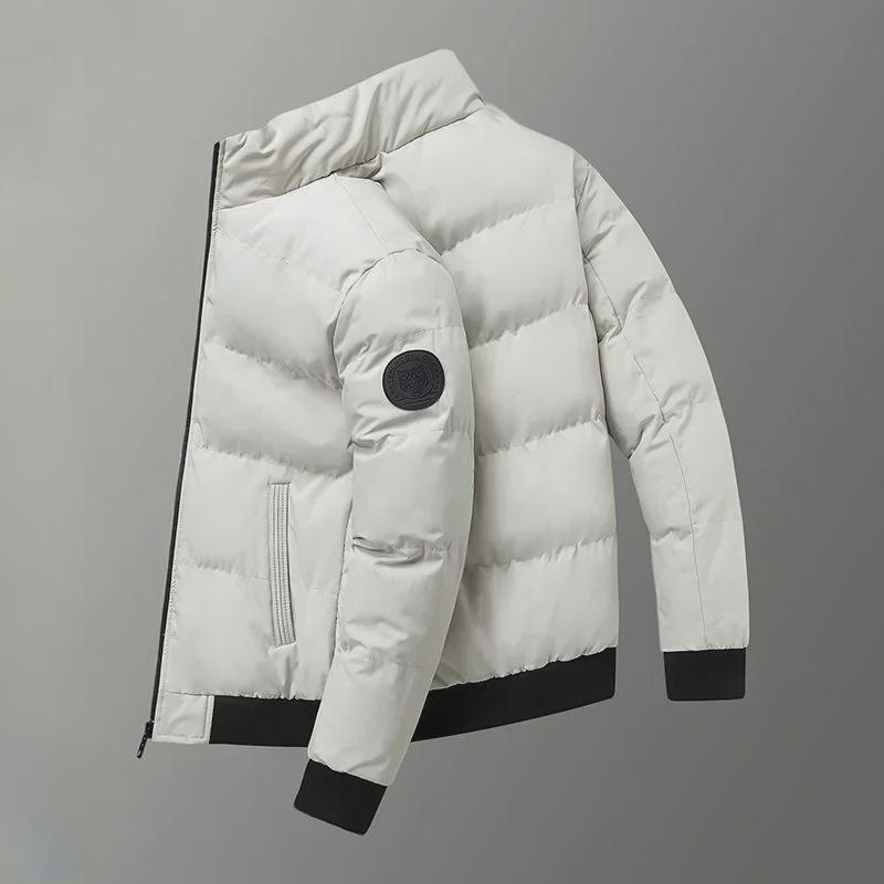 Мужская зимняя куртка из хлопка с пухом - теплая, воротник-стойка, повседневная, толстая, с защитой от холода