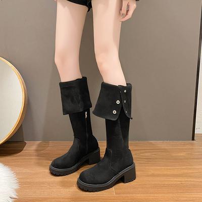 2025 новые ретро двухсторонние складные ботфорты в западном стиле осень и зима замшевые длинные ботфорты ботфорты выше колена рыцарские ботинки