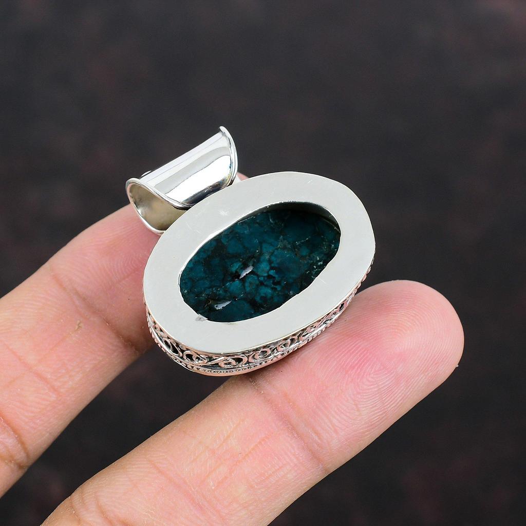 Tibetan Turquoise Pendant Gemstone Vintage Pendant 925 Sterling Silver Pendant Tibetan Turquoise Jewelry Handmade Pendant Gifts For Friend