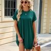 Летние женские карманы со свободной талией, однотонное мини-платье с круглым вырезом и коротким рукавом