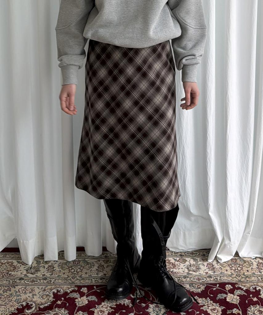 Soire Lace Pointed Check Skirt - Brown
