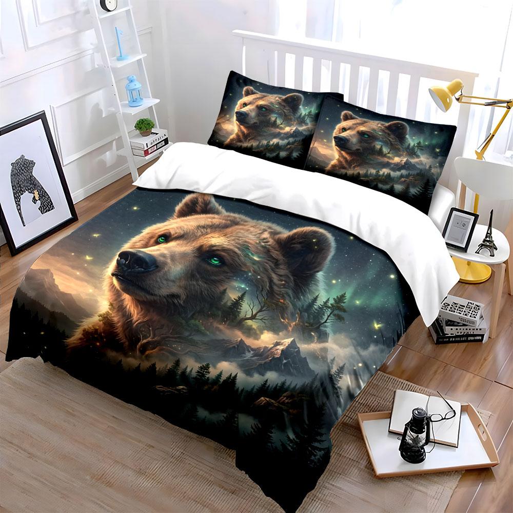 Mystical Bear Forest Design Bedding Duvet Cover Set (1*Duvet Cover 2*Pillowcases, without duvet insert)