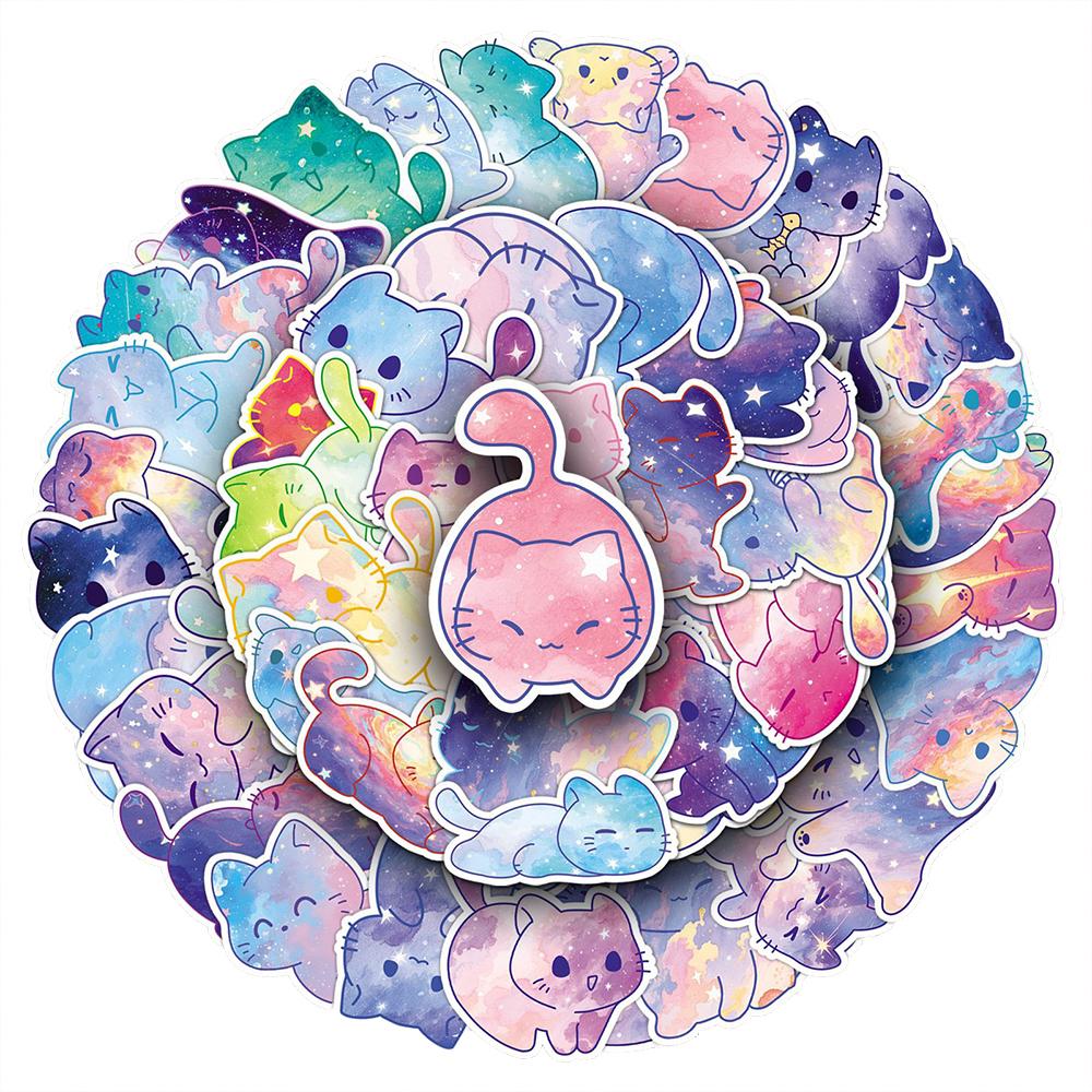 10/30/50 шт. Милые Мультяшные Наклейки Кошка со Звездным Небом Kawaii Декоративные Наклейки для Скейтборда, Гитары, Багажа Водонепроницаемая Наклейка Детские Игрушки