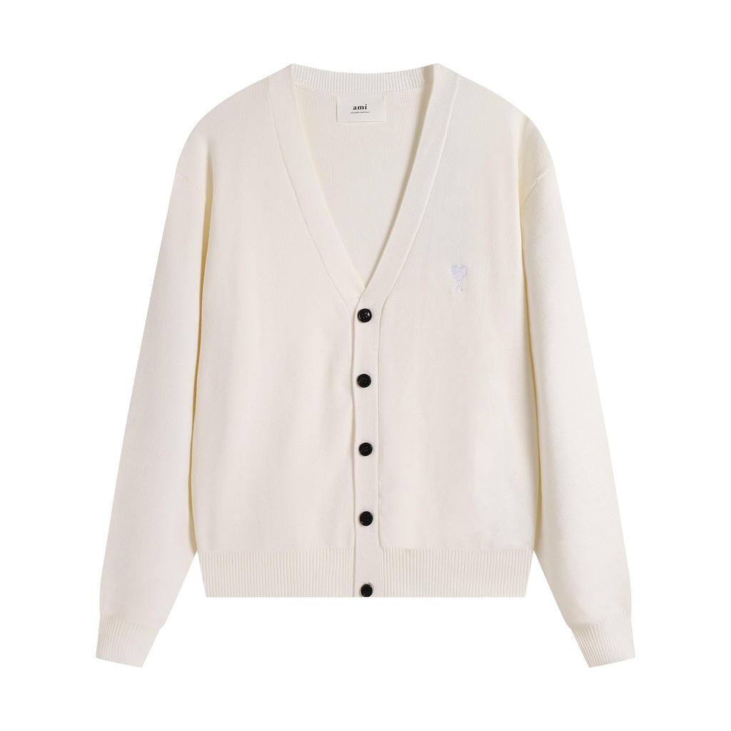 AMI Осень и Зима Мужской Новый Маленькое Белое Сердце Альпака Шерсть Смешанный Мягкий и Липкий Вязаный Кардиган Круглый Вырез Облако Свитер Карман Пальто