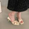 Fashion 2025 Summer New Fairy Style High Heels Women's Silk Square Head Thin Heels Cross Style High Heels One Line Cool Slippers