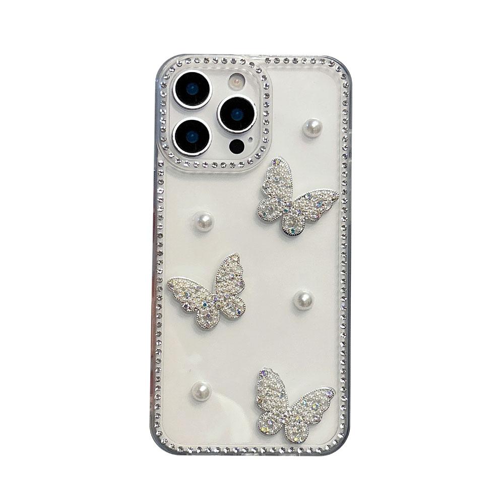 INS Korea Glitter 3D Pearl Butterfly Diamond Phone Case  For Samsung S25 S24 S23 Ultra Plus S22 S21 FE A16 A26 A36 A56 A06 A15