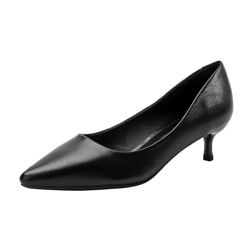Fashion 2025 New Stewardess High Heels Ladies Etiquette Single Shoes Fashion Pointed Fine Heel Leather Shoes Black Formal Pumps Mujer