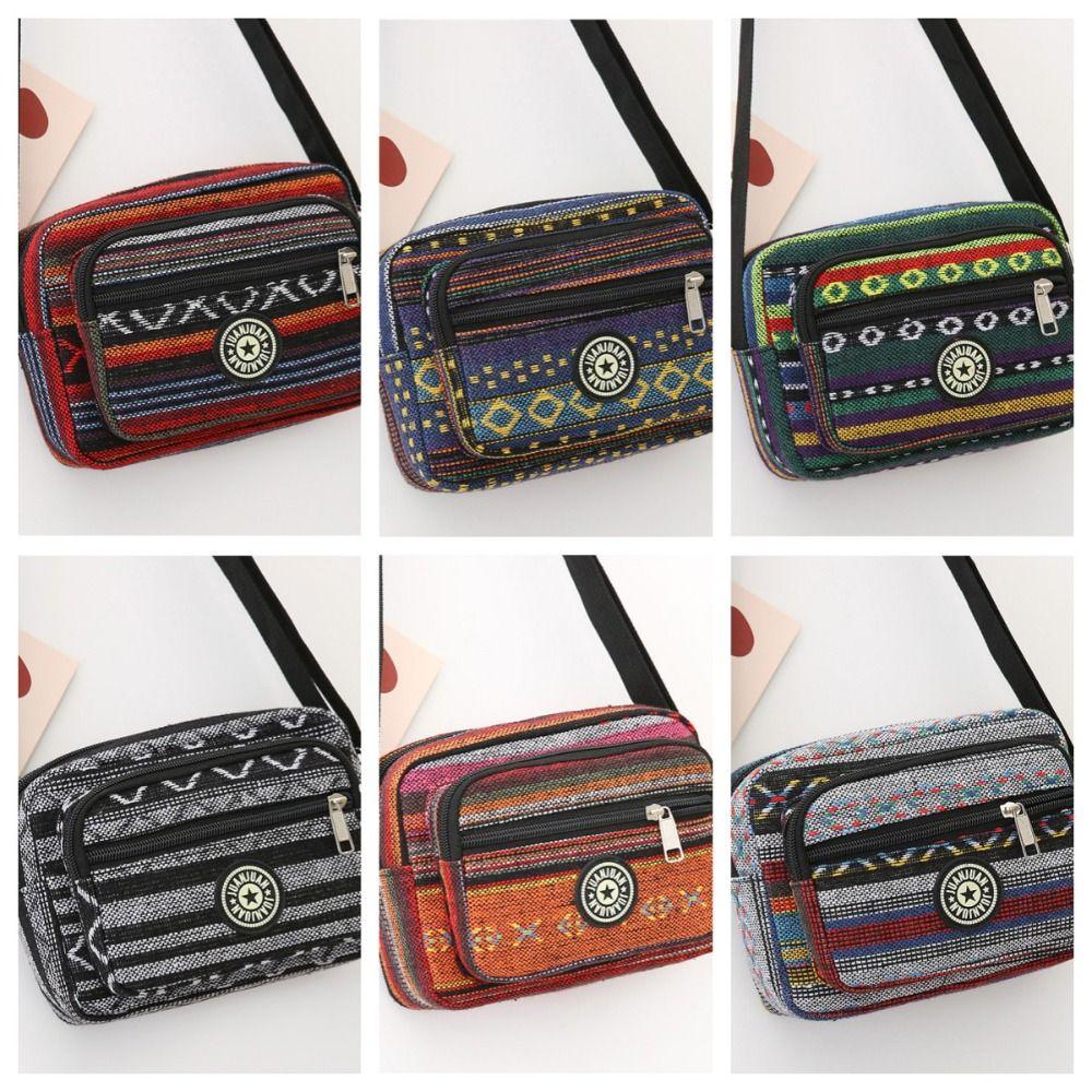 Многослойная сумка через плечо в стиле бохо с вышивкой, сумка-оксфорд, простая полосатая сумка через плечо для девочек