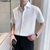 INCERUN Летние мужские однотонные рубашки с короткими рукавами