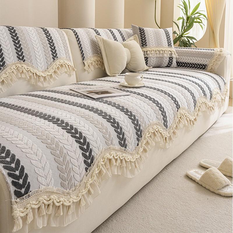 Lace TrimLace Trim Faux Chenille Sofa Cushion Non-Slip Vintage Luxury Cover