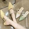 2024 New Summer Wear Fashion Pearl Pointed Toe Chunky Heel Fairy French Sandals High Heels Women Shoes Pumps