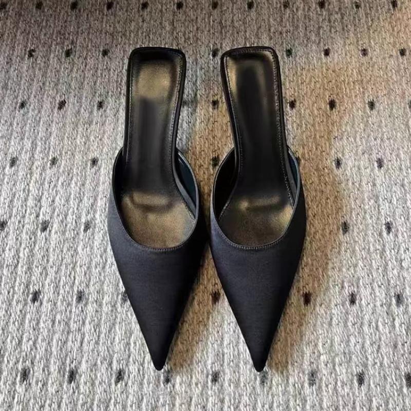 Женские роскошные модные однотонные босоножки большого бренда, летние, новые, с острым носком, на шпильке, удобные женские тапочки