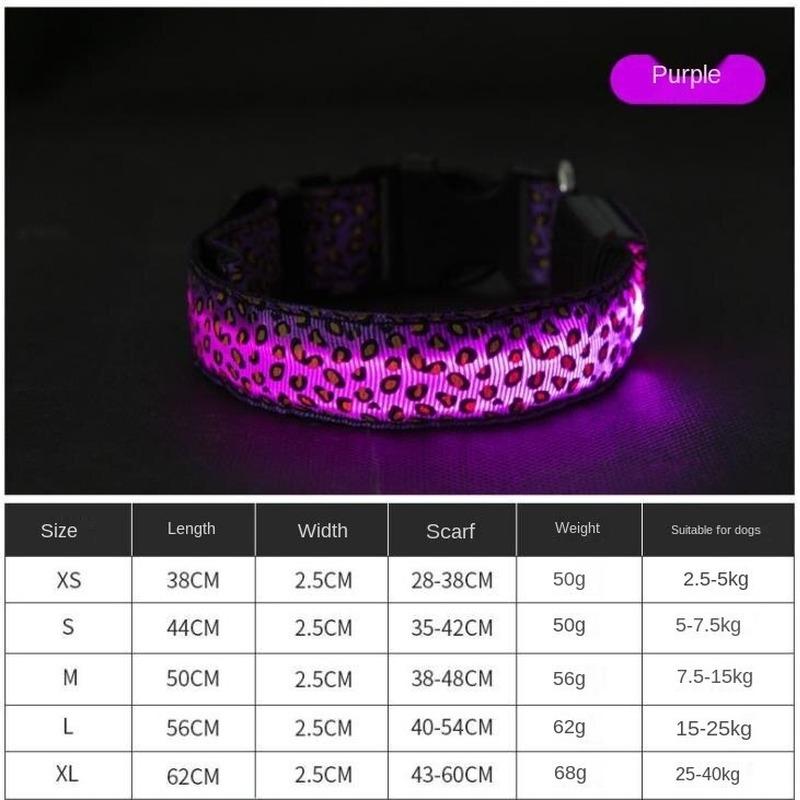 Товары для домашних животных Светящийся ошейник для собак Светодиодный светоизлучающий ошейник для домашних животных Леопардовый пятнистый ошейник для собак Флуоресцентные линии