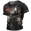 Retro Knights Templar Print Men's T-shirts Summer Loose Polyester Short Sleeve Male Tops Crusader Soldier Clothing Apparel