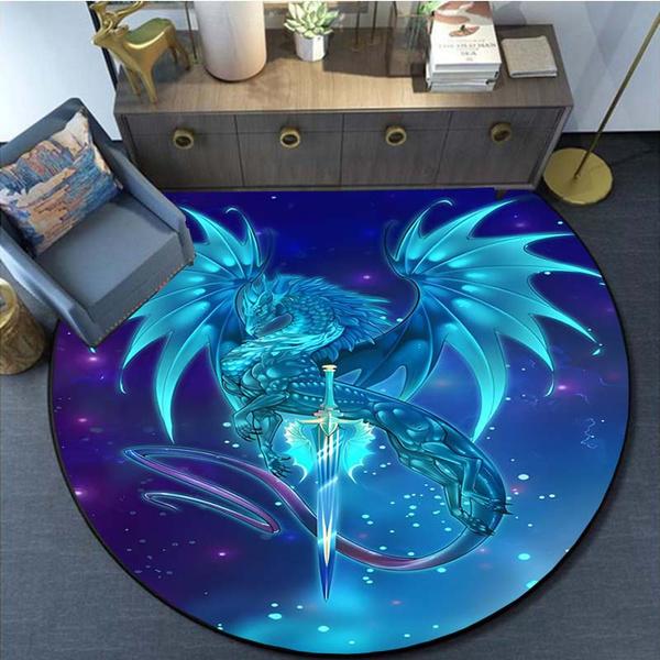 3D Anime Dragon Carpet Round Mat Dragon Round Carpet Round Rugs Non-slip Area Rug for Living Room Bedroom Foot Pad Decoration