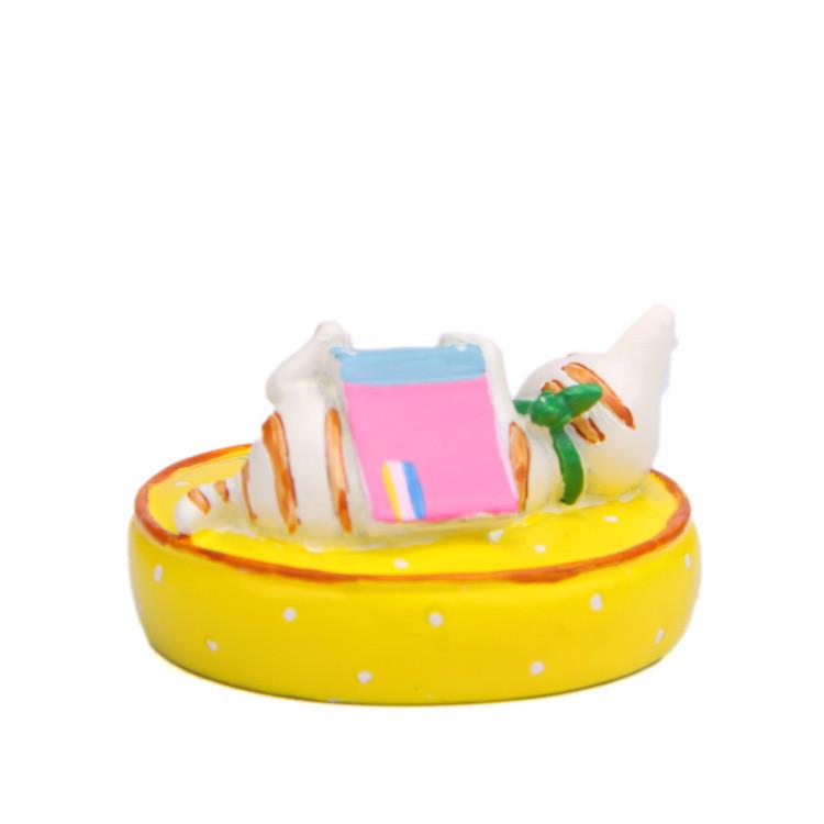 On Lying Cat A Cushion Reading A Book Resin Figurine For Living Decor Room